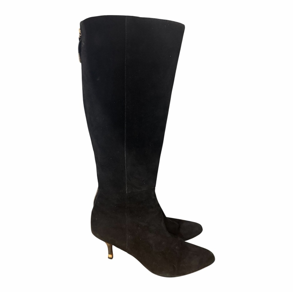 Coach FAYTH Suede Boots Black Kitten Heel Tall Gold Zipper Size 9.5 B (16´´H) - Picture 3 of 7